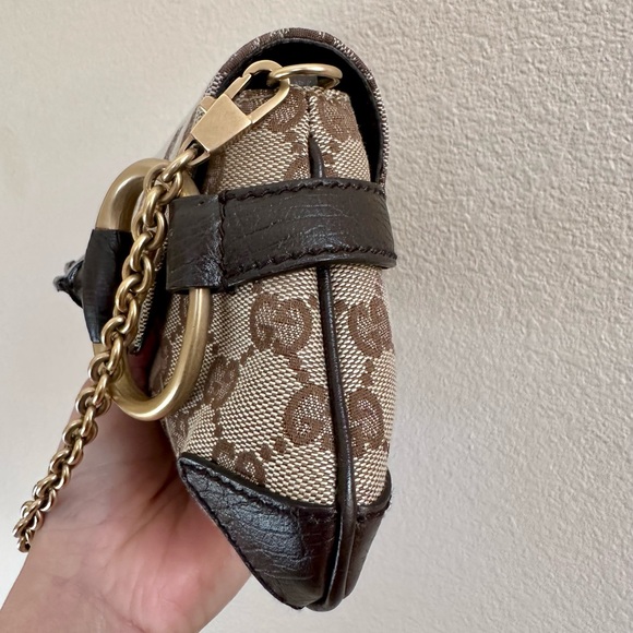 SOLD Gucci Horsebit Chain Clutch Bag Brown Monogram - Picture 7 of 16